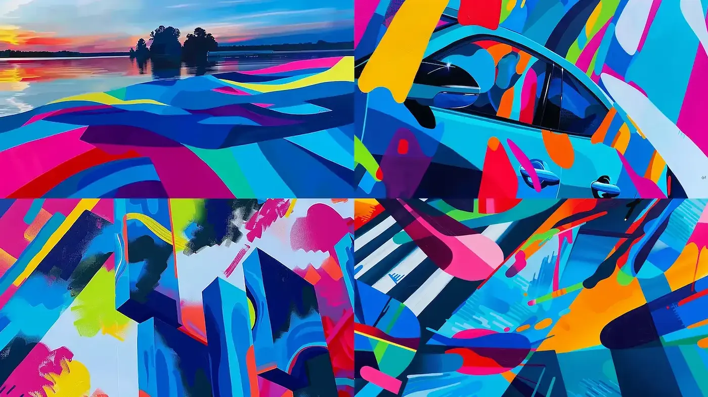 Vibrant Fusion of Abstract and Landscape with Fluid Textures - Midjourney sref style