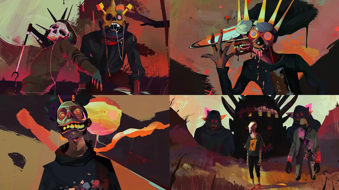Gritty Dystopian Vignettes with a Surreal Post-Apocalyptic Influence - Midjourney sref style