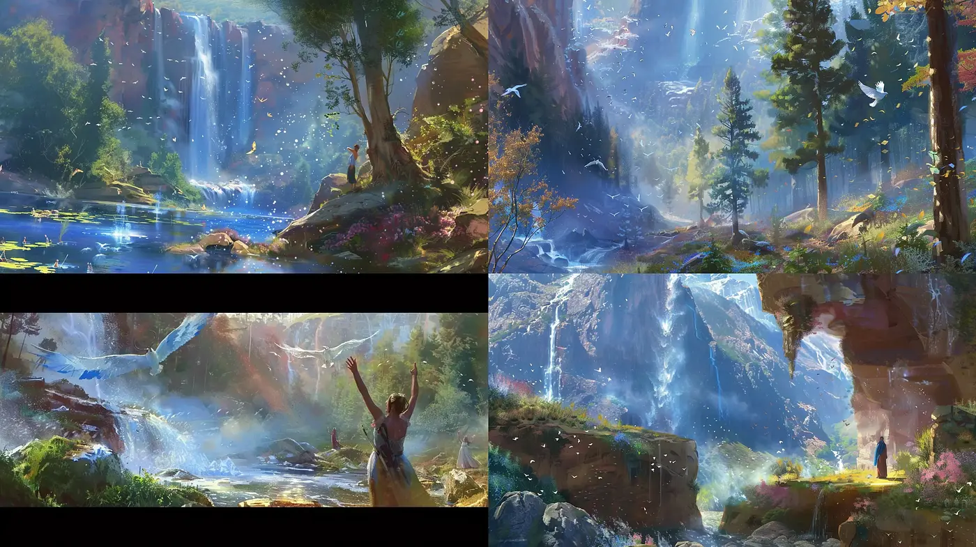 Ethereal Natural Landscapes with Luminous and Dreamy Artistry - Midjourney sref style