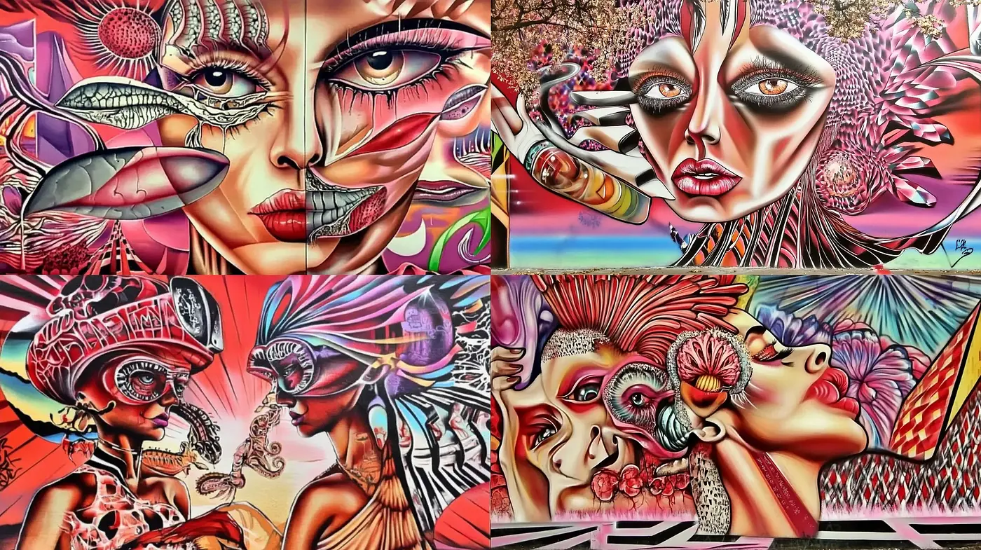 Surrealistic Dreamscape Fusion with Vibrant Hypnotic Hues - Midjourney sref style