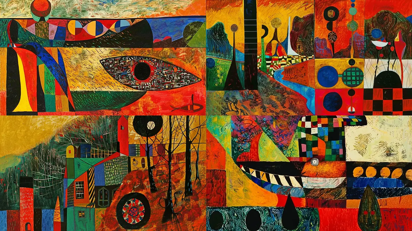 Abstract Patchwork of Surrealist Dreamscape - Midjourney sref style