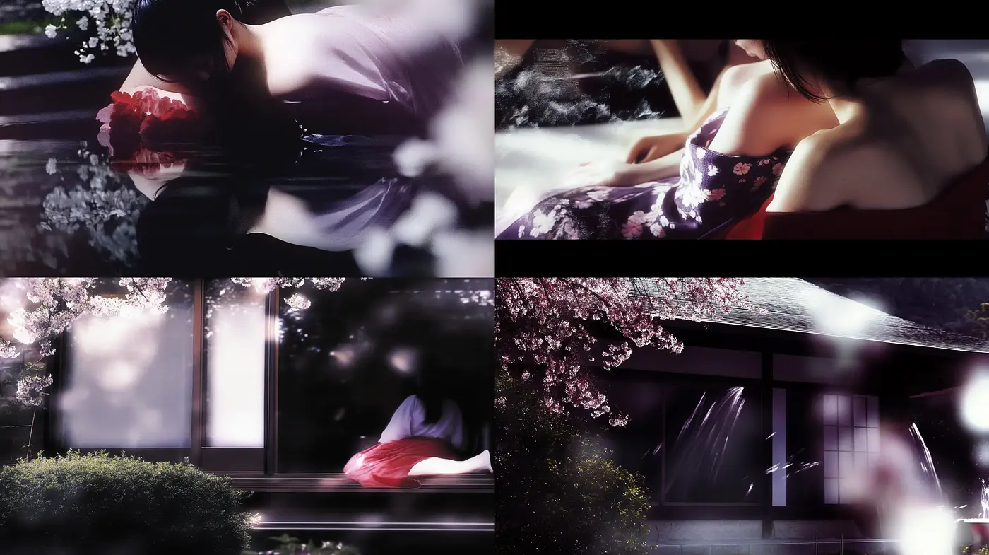 Ethereal Sakura Elegance: A Cinematic Anime-Inspired Depiction with Floral Overtones - Midjourney sref style