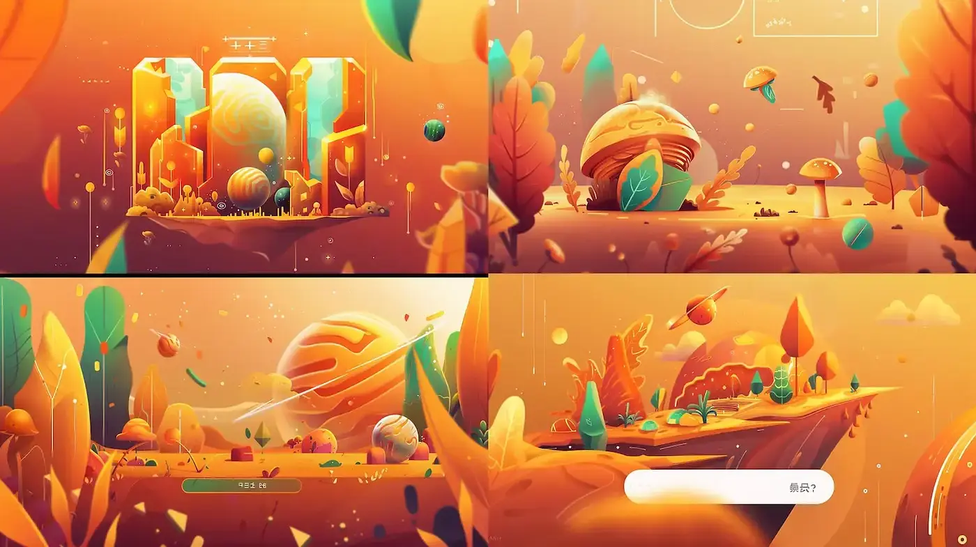 Whimsical and Vibrant Cosmic Landscapes with Fluid Forms - Midjourney sref style