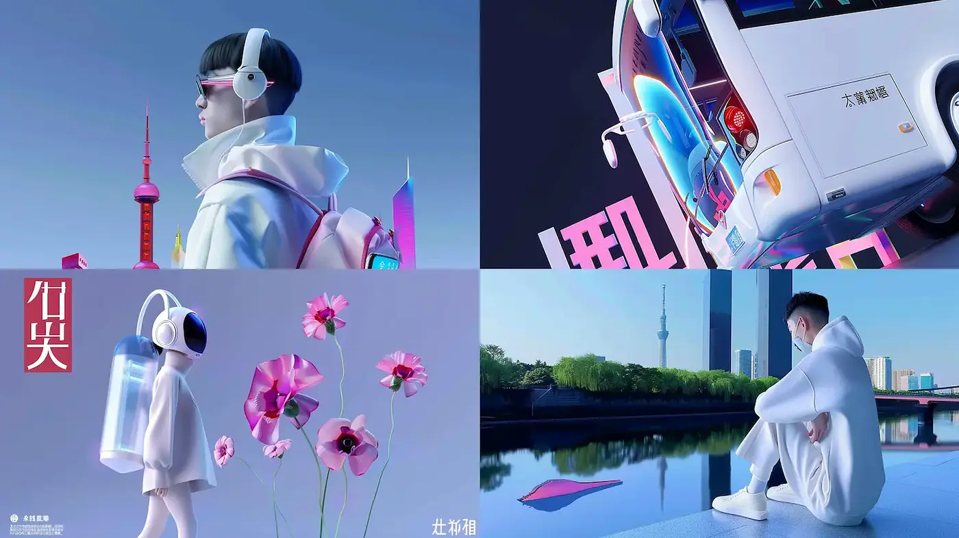 Futuristic and vibrant aesthetic showcasing urban elements and abstract forms - Midjourney sref style