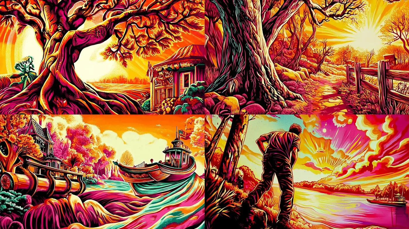 Psychedelic Dreamscape in Saturated Colors - Midjourney sref style