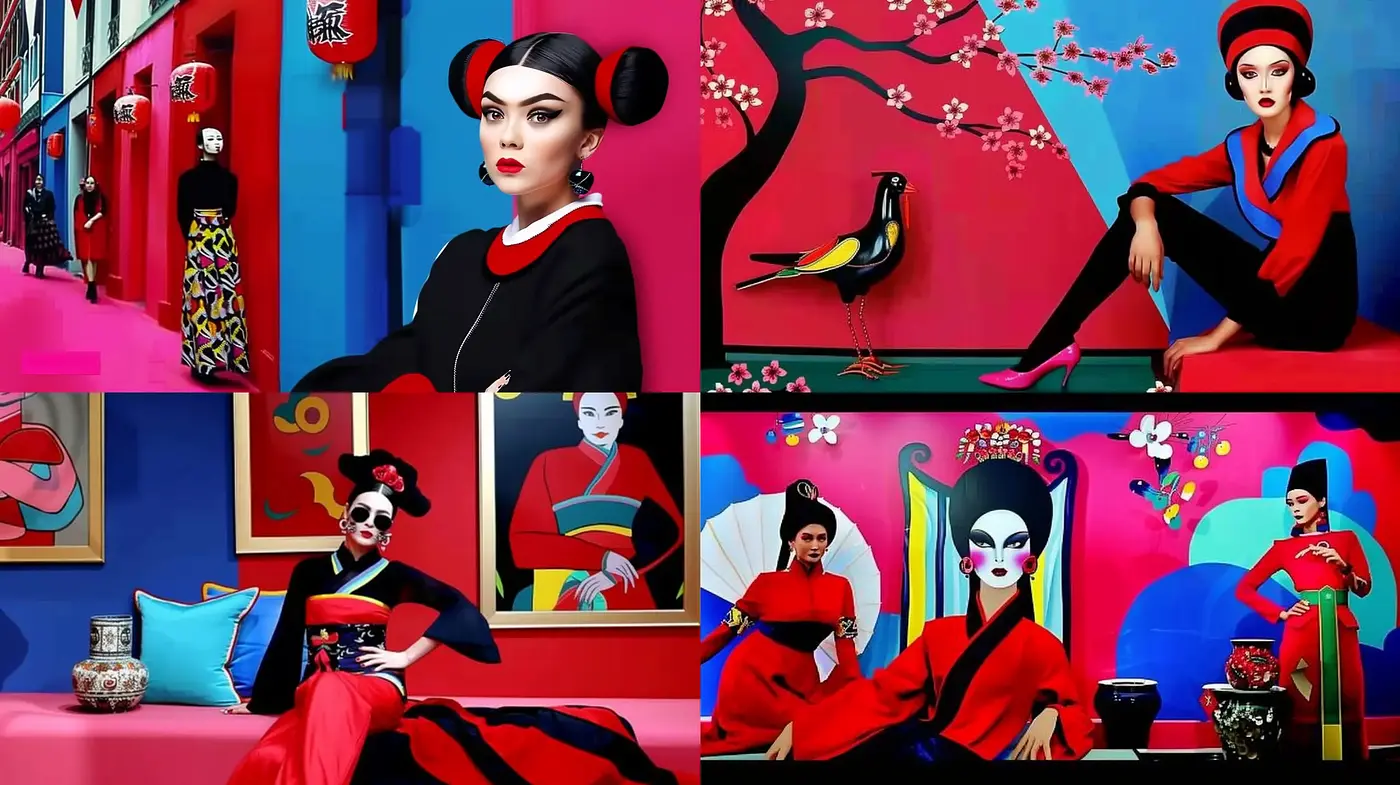 Eastern Elegance in Bold Contemporary Palette - Midjourney sref style