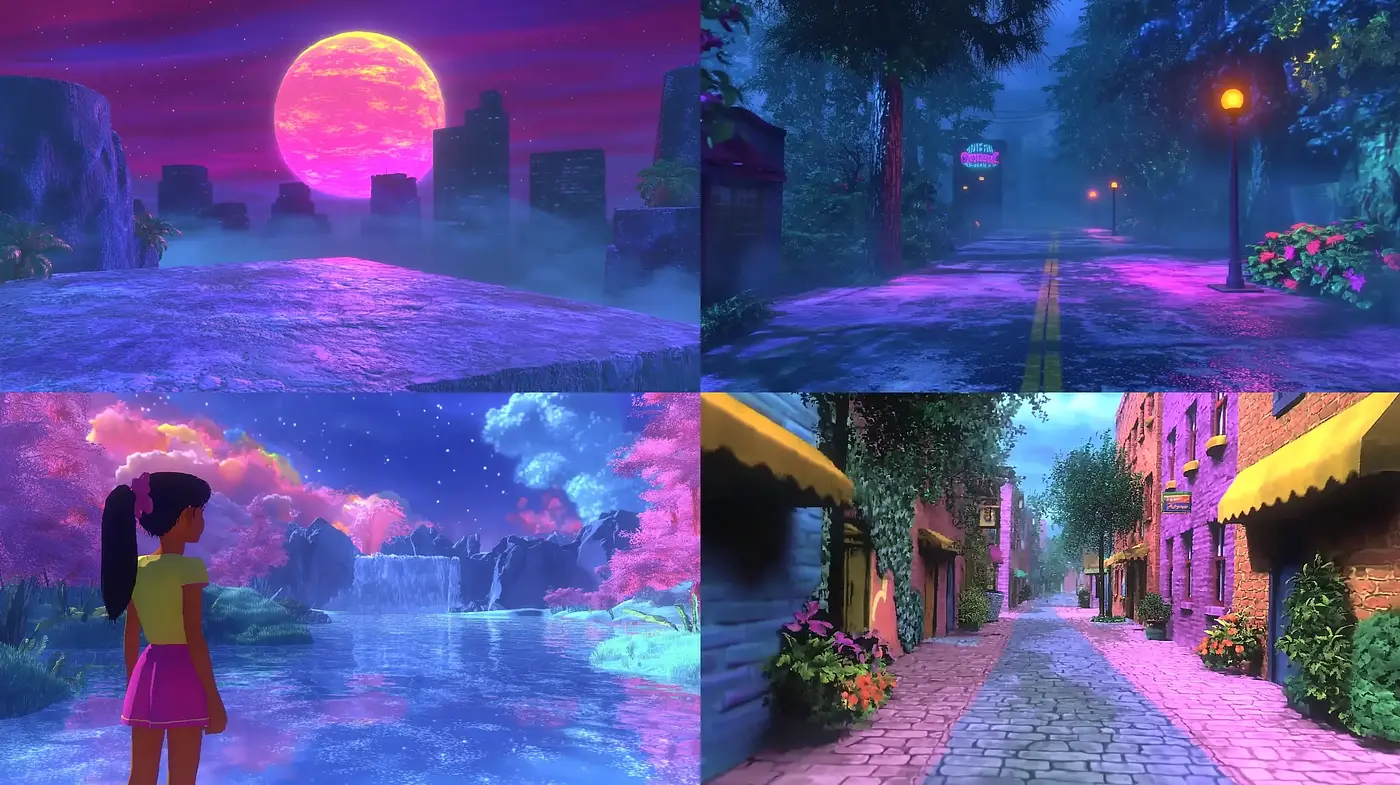 Luminous Nocturnes: A Vivid Dreamscape Blending Surrealism with Digital Artistry - Midjourney sref style