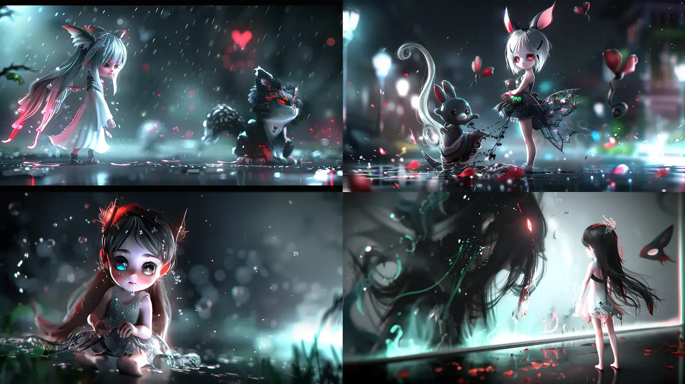 Ethereal Anime-Inspired Fantasy with Neon Contrast - Midjourney sref style