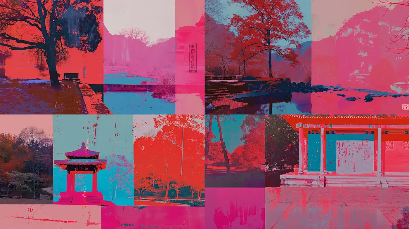 Vibrant Geometric Landscape with Abstract Elements - Midjourney sref style