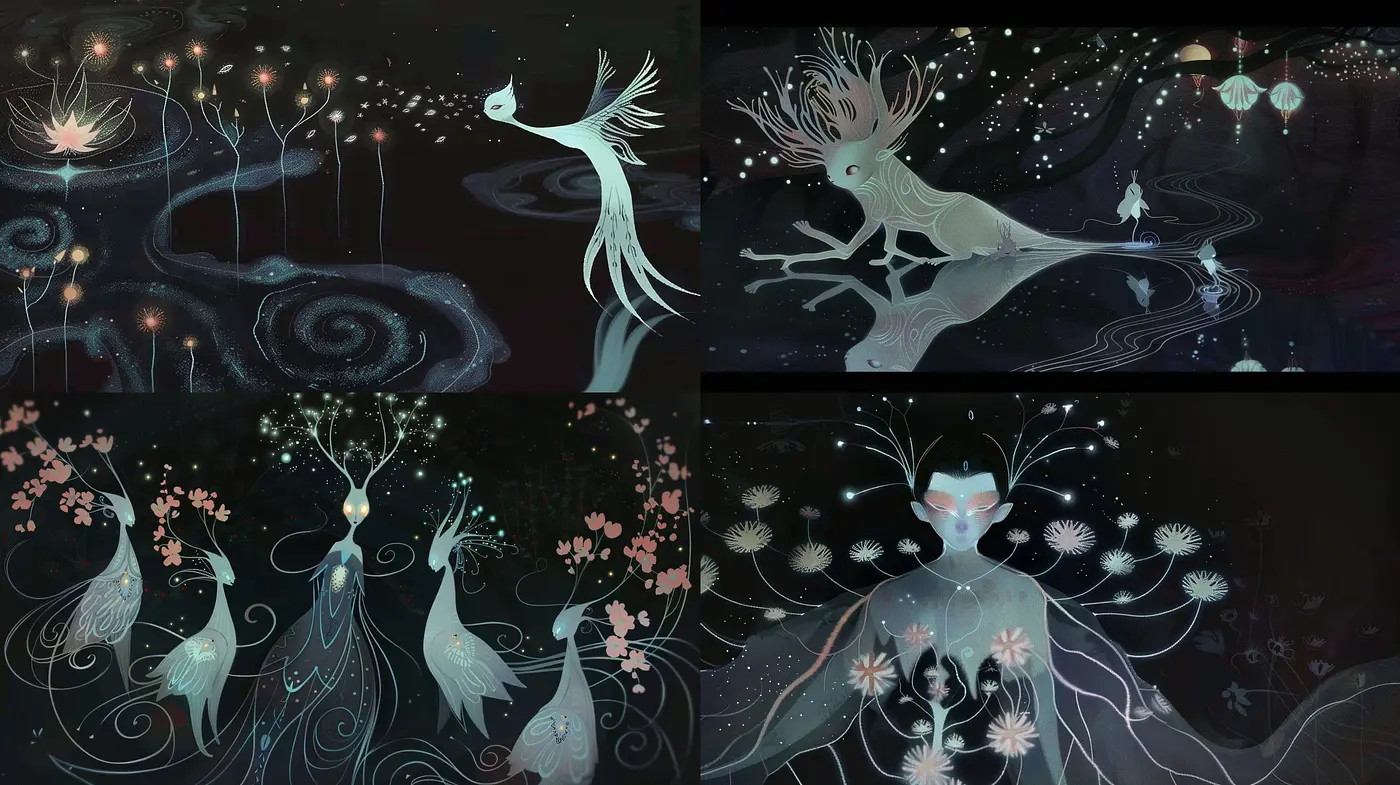 Luminous Ethereal Fantasia: An Enchanting Dance of Color and Whimsy - Midjourney sref style