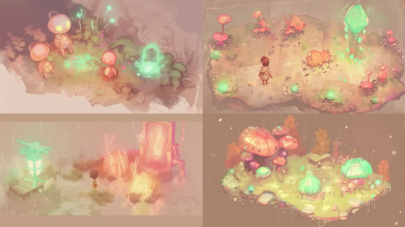 Enchanted Twilight Forest of Luminous Flora - Midjourney sref style