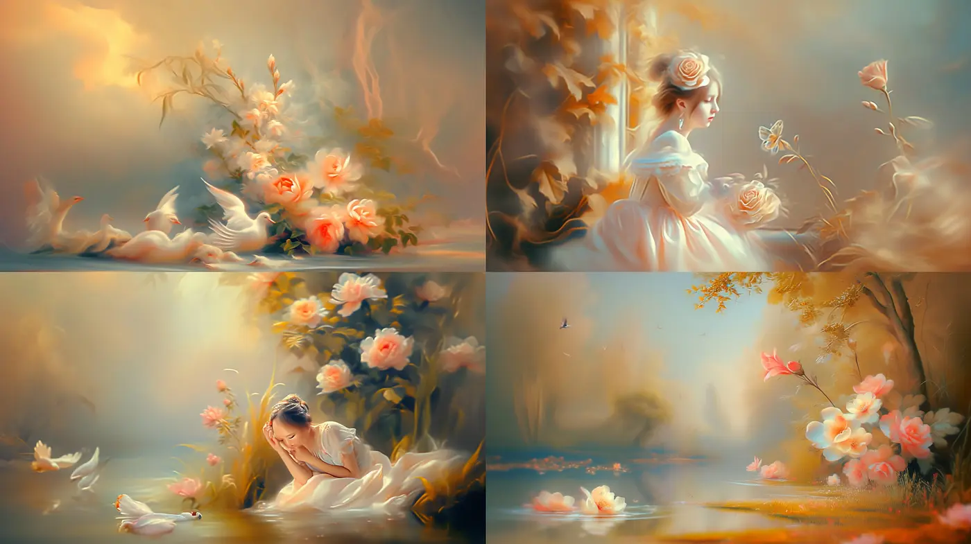 Ethereal Twilight Garden: A Symphony of Dreamy Pastel Hues and Soft Impressions - Midjourney sref style