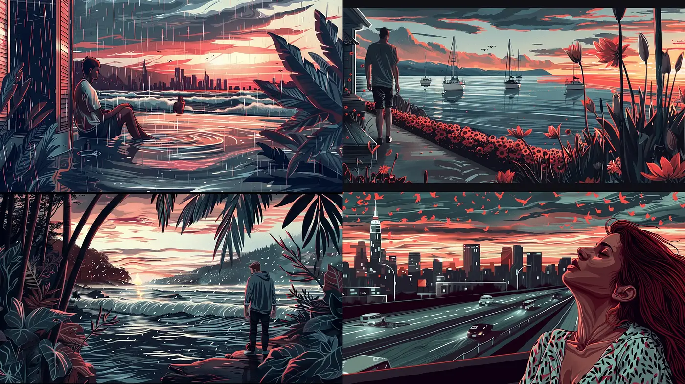 Twilight Hues and Fine Details - A Consistent Vision in a Dystopian Sunset - Midjourney sref style