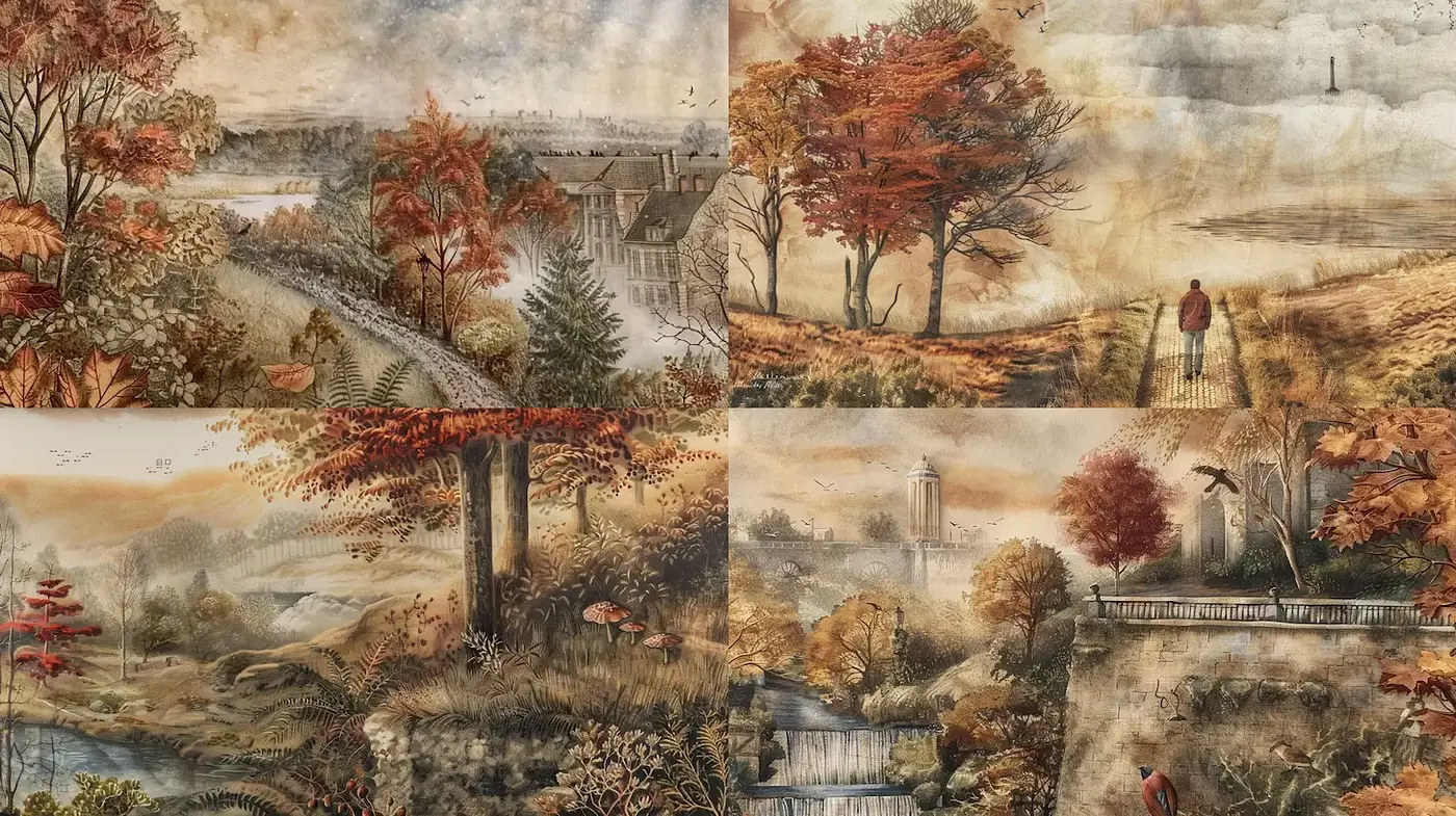 A Rich Tapestry of Nostalgic Autumn Landscapes - Midjourney sref style