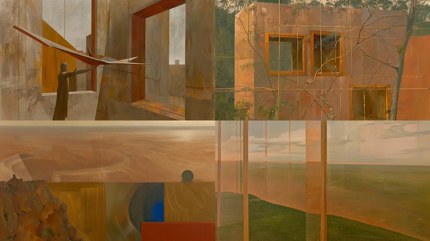 Abstracted Architectural Forms in Warm Tones - Midjourney sref style
