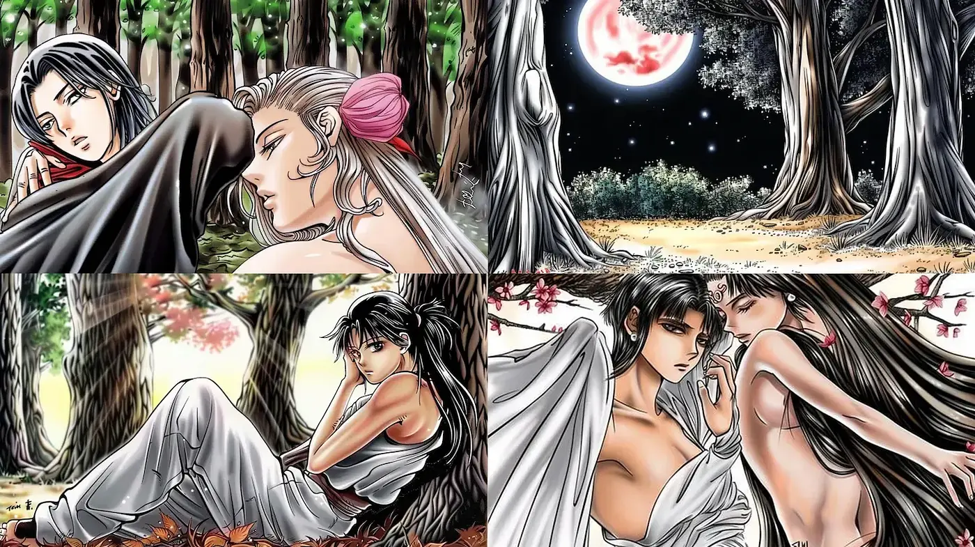 Whimsical yet dramatic visuals with a blend of nature and human emotion - Midjourney sref style
