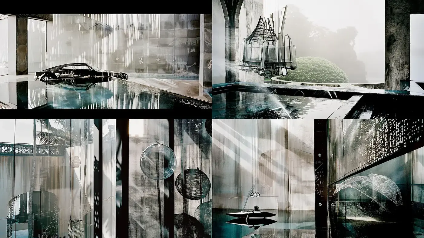 Elegant and ethereal interior compositions with surreal aesthetics - Midjourney sref style