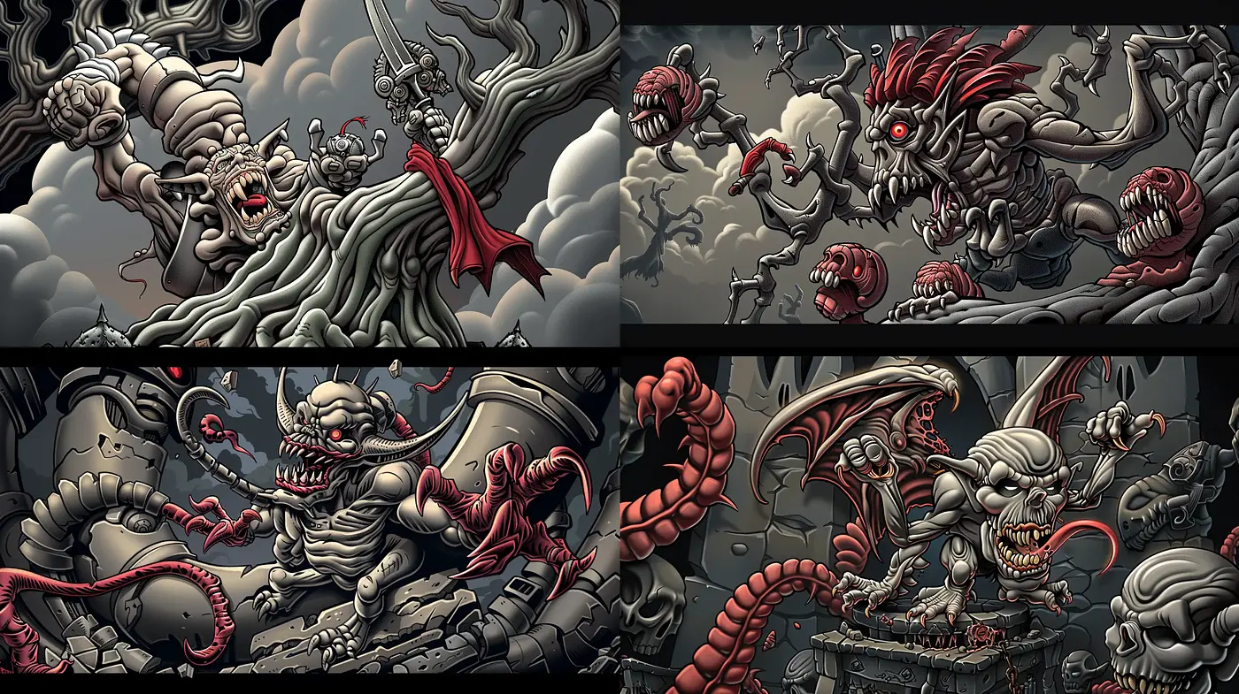 Monochromatic Mythos: Stylized Dark Fantasy Art - Midjourney sref style