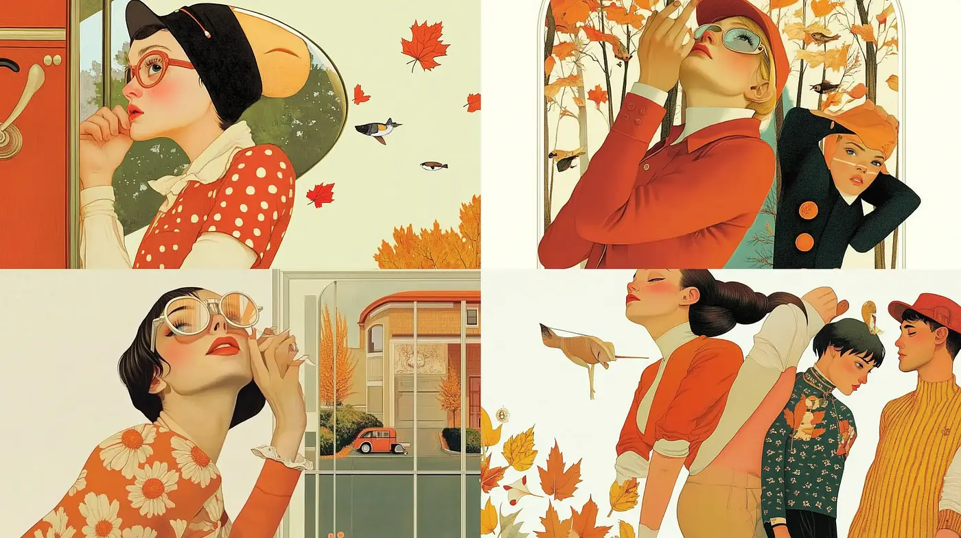 Autumnal Harmony: A Coalescence of Warm Tones and Retro Elegance - Midjourney sref style