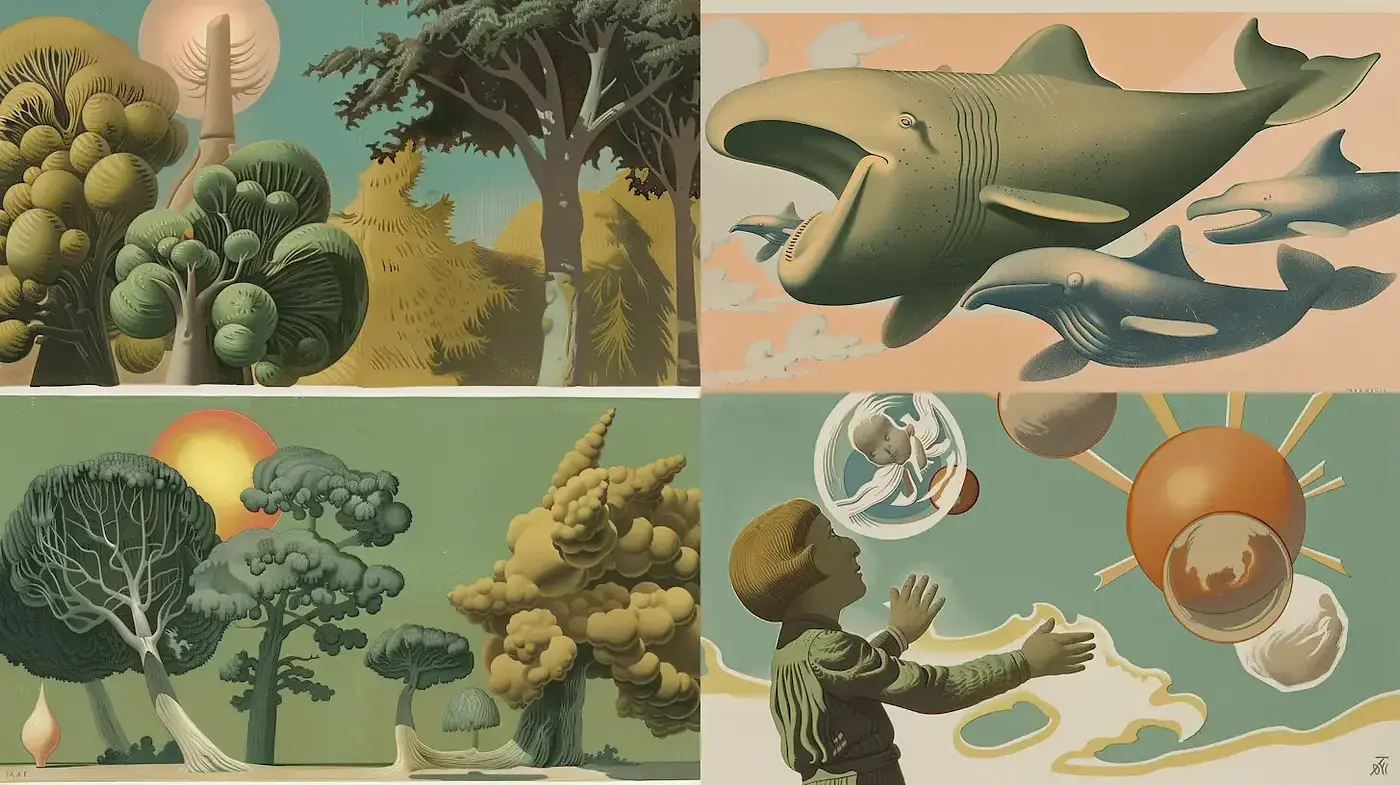 Dreamlike Vintage Vistas with Surreal Overtones - Midjourney sref style
