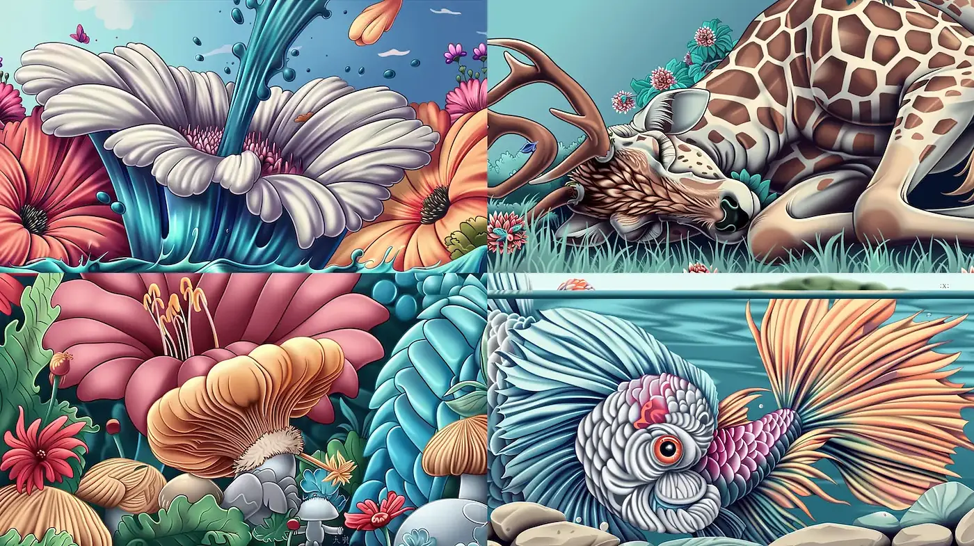 Vibrant and Whimsical Surrealism with Natural Elements - Midjourney sref style