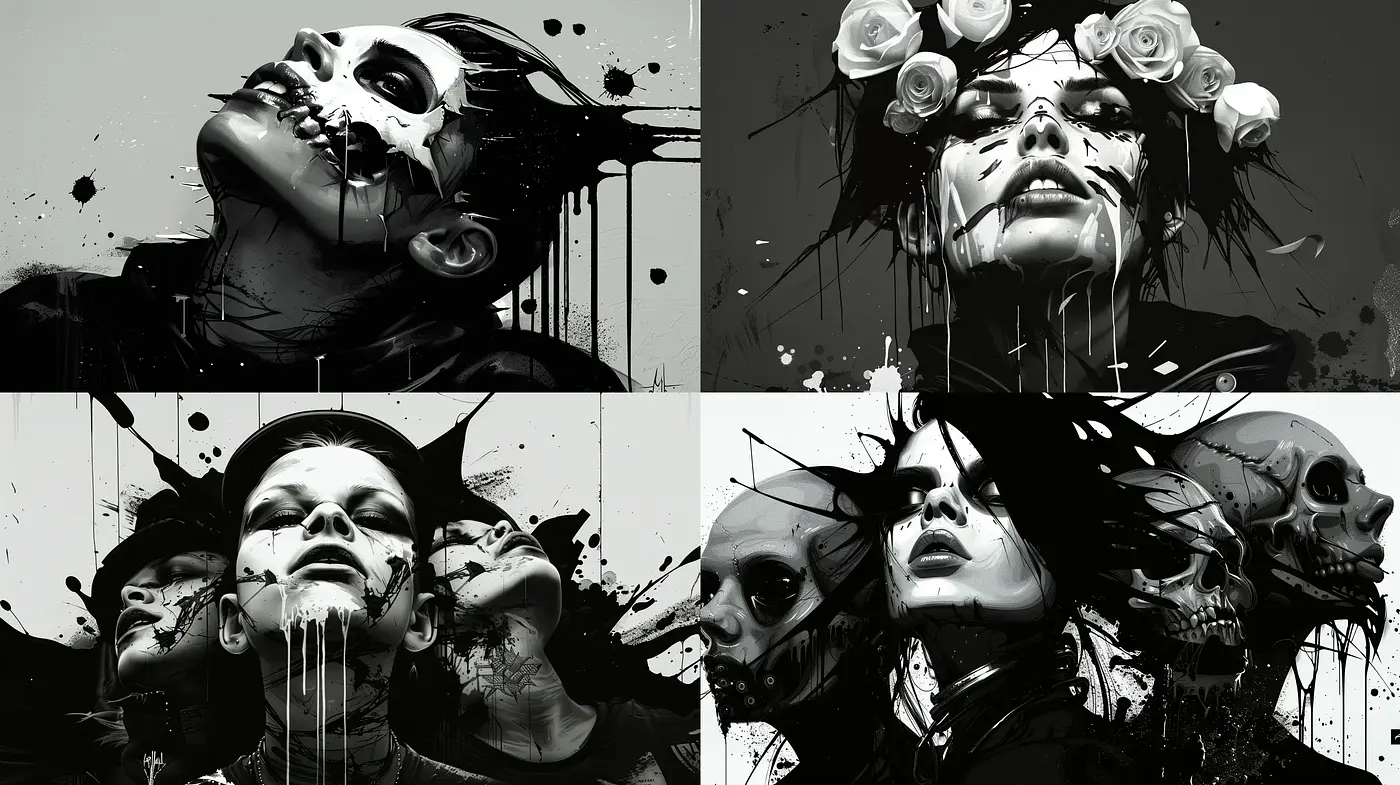 Monochrome Elegance with a Surrealist Twist - Midjourney sref style