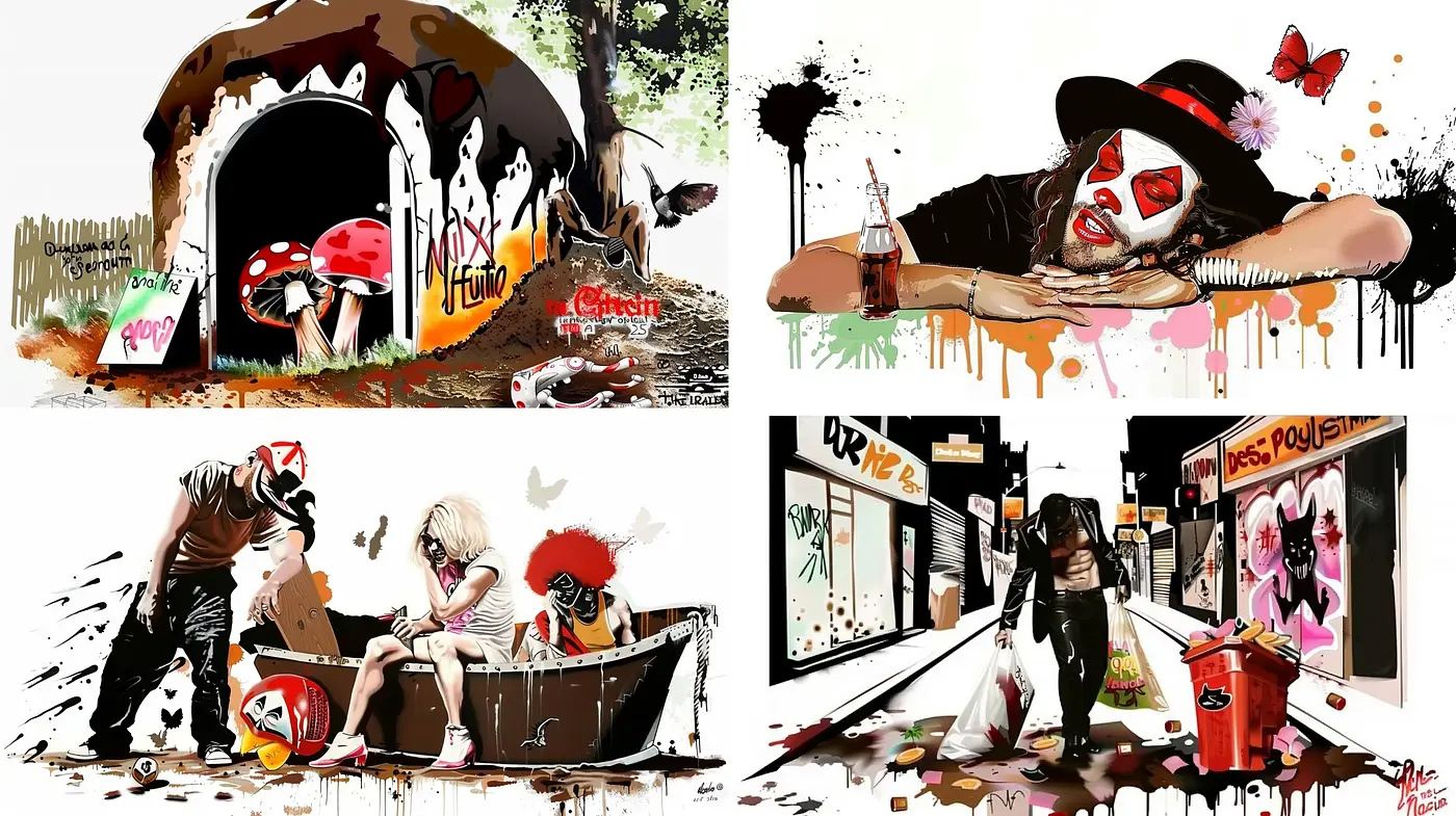 Abstract Graffiti Splatter with Pop Surrealism - Midjourney sref style