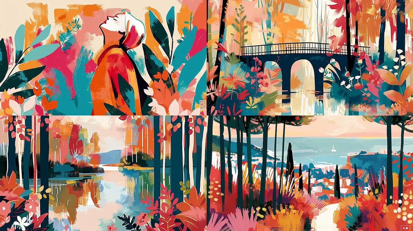 Vibrant and Whimsical Landscape Illustrations with a Playful Feel - Midjourney sref style