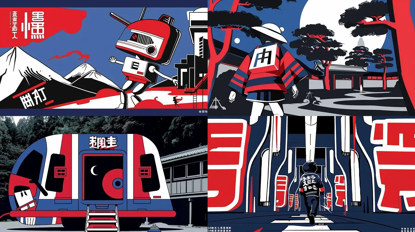 Synchronous Harmony in Blue and Red: A Fusion of Futurism with Traditional Japanese Art - Midjourney sref style
