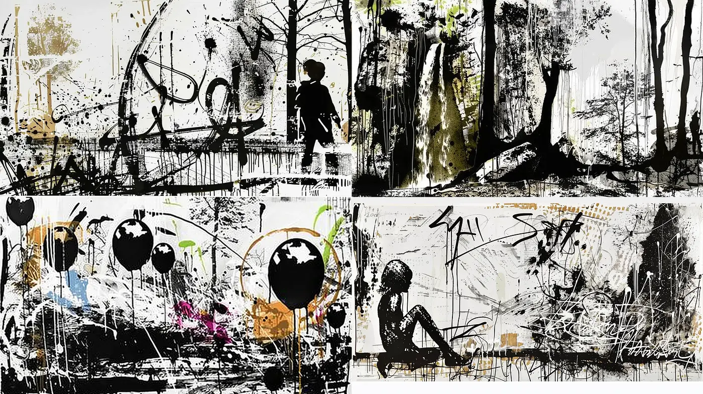 Abstract Expressionist Splatter and Drip Technique Exploration - Midjourney sref style