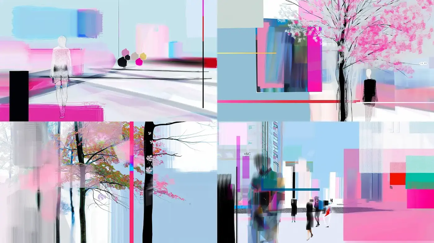 Vibrant Abstract Urban Landscapes with Digital Flourishes - Midjourney sref style