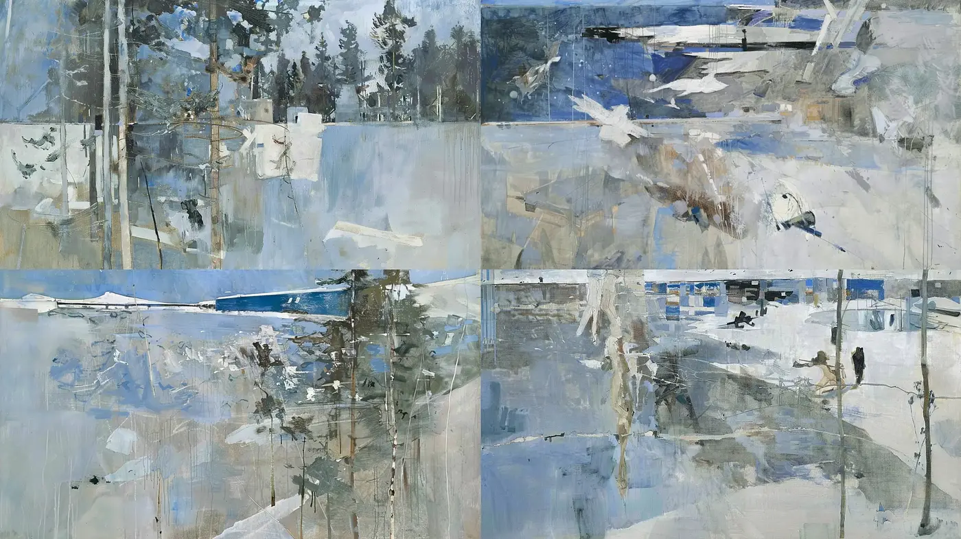 Fragmented Serenity in Monochrome: A Study of Layered Textures and Muted Tones - Midjourney sref style