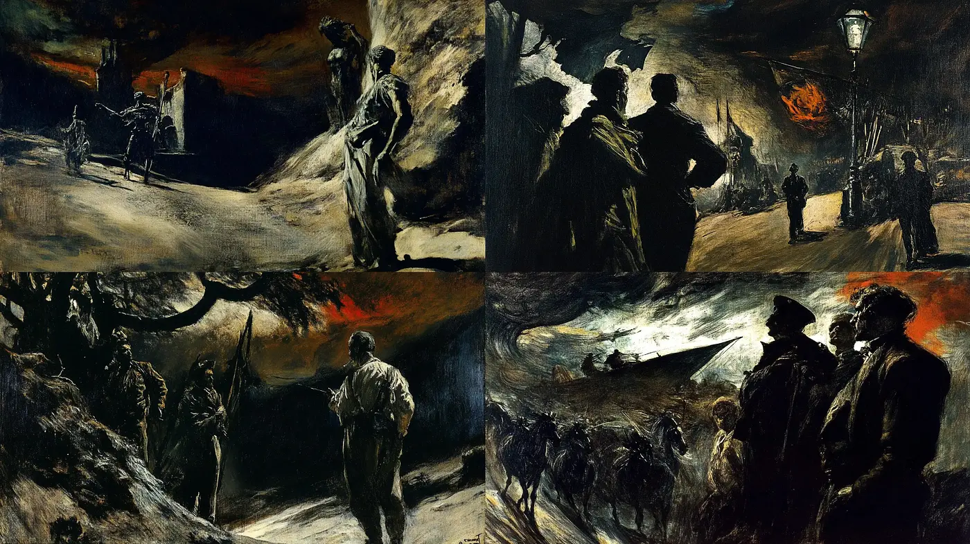 Nocturnal Resonance with Expressive Brushwork and Chiaroscuro - Midjourney sref style