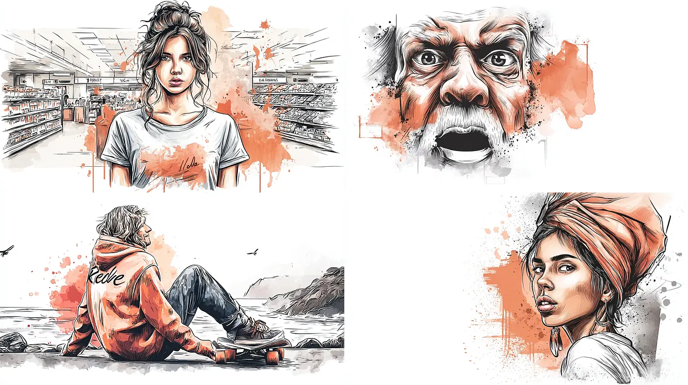 Emotive Illustrations with a Distinctive Artistic Flair - Midjourney sref style