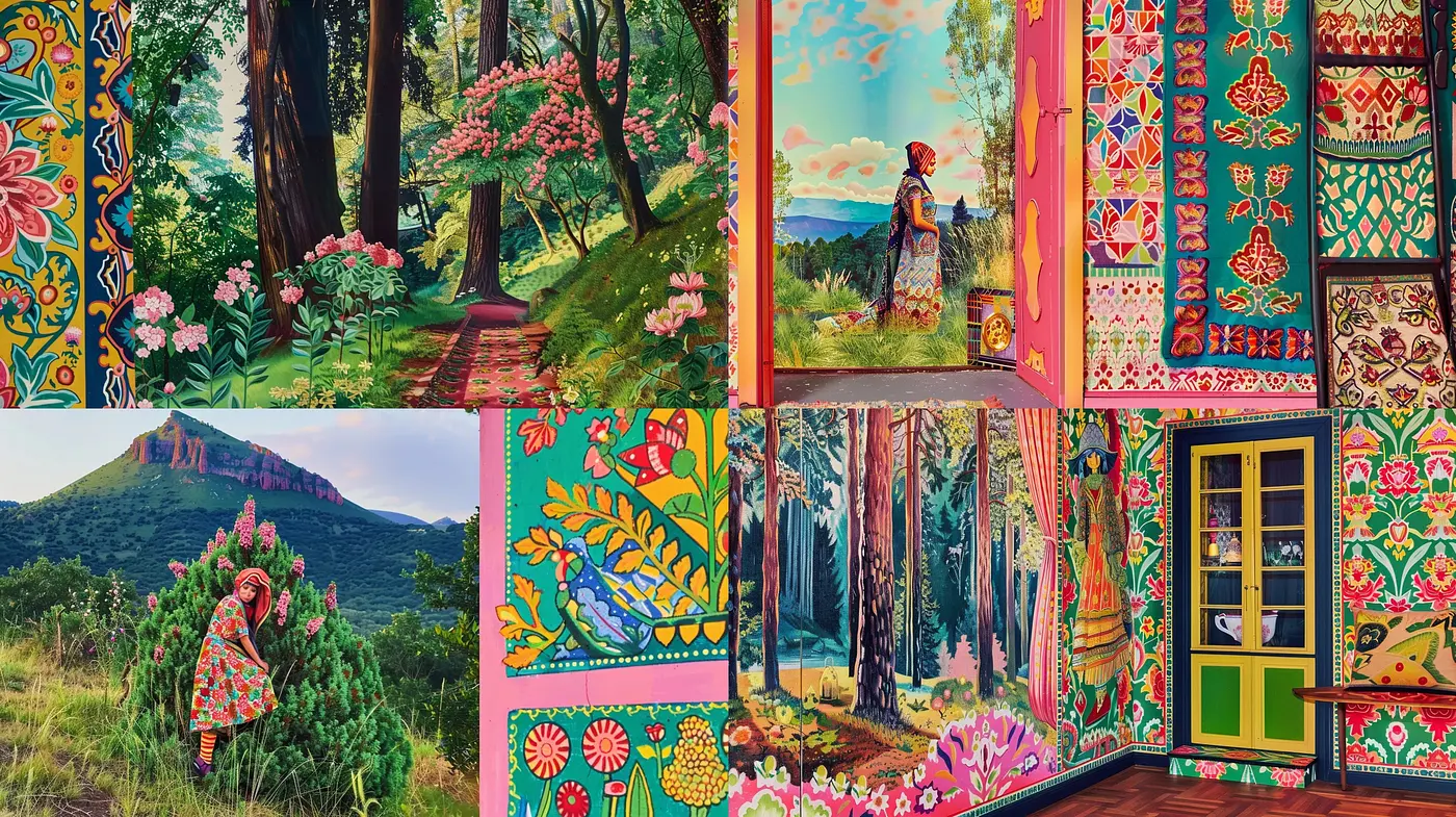 Vibrant Flourish: A Tapestry of Vivid Patterns and Nature in Harmony - Midjourney sref style