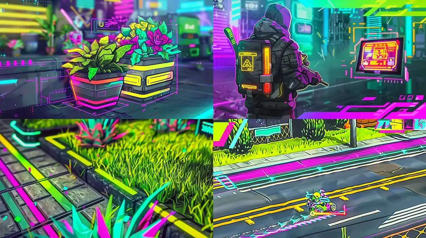 Vibrant Futuristic Urban Landscape with Neon Colors - Midjourney sref style