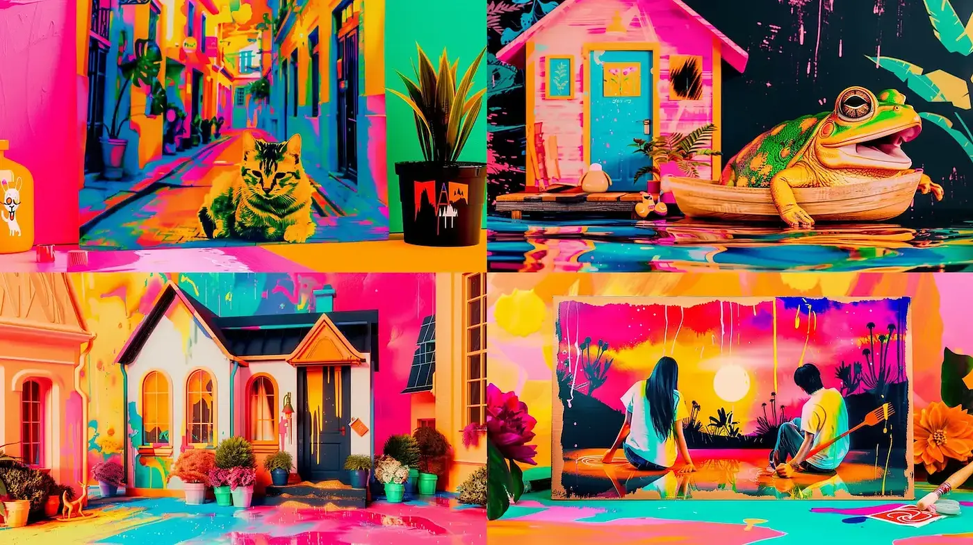 Vibrant and Playful Surrealism with Tropical Influences - Midjourney sref style