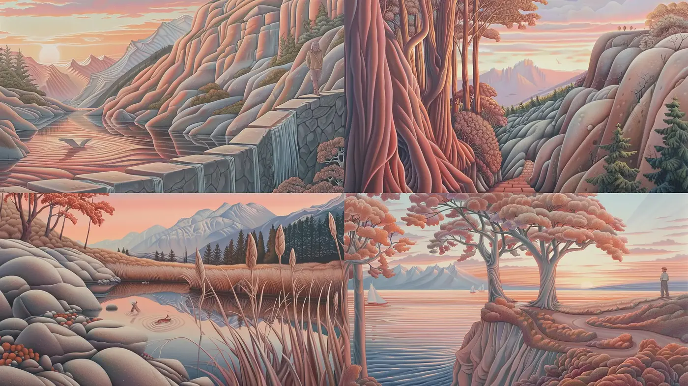 Serene Twilight Hues in Stylized Nature Portraits - Midjourney sref style