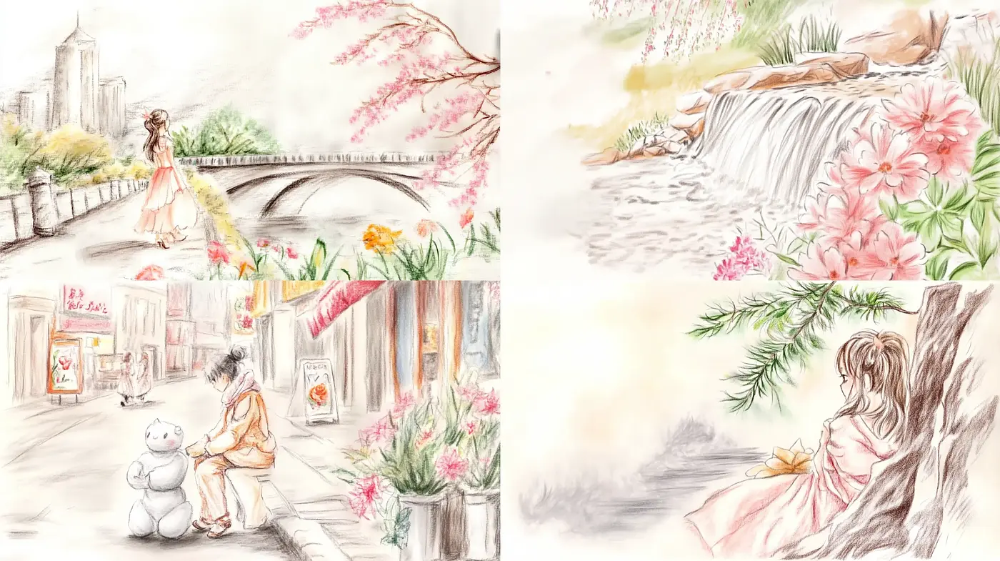 Whimsical Watercolor Springtime Vistas - Midjourney sref style