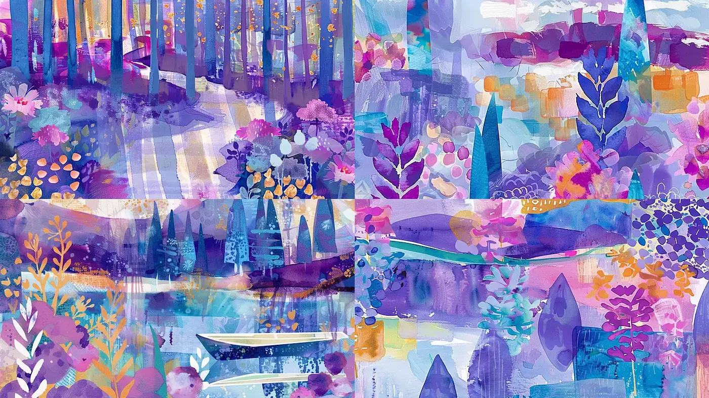 Lush, Colorful Landscape Illustrations with Abstract Influences - Midjourney sref style
