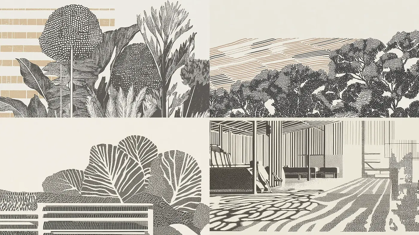 Sepia-toned Textured Linear Vintage Illustrations - Midjourney sref style