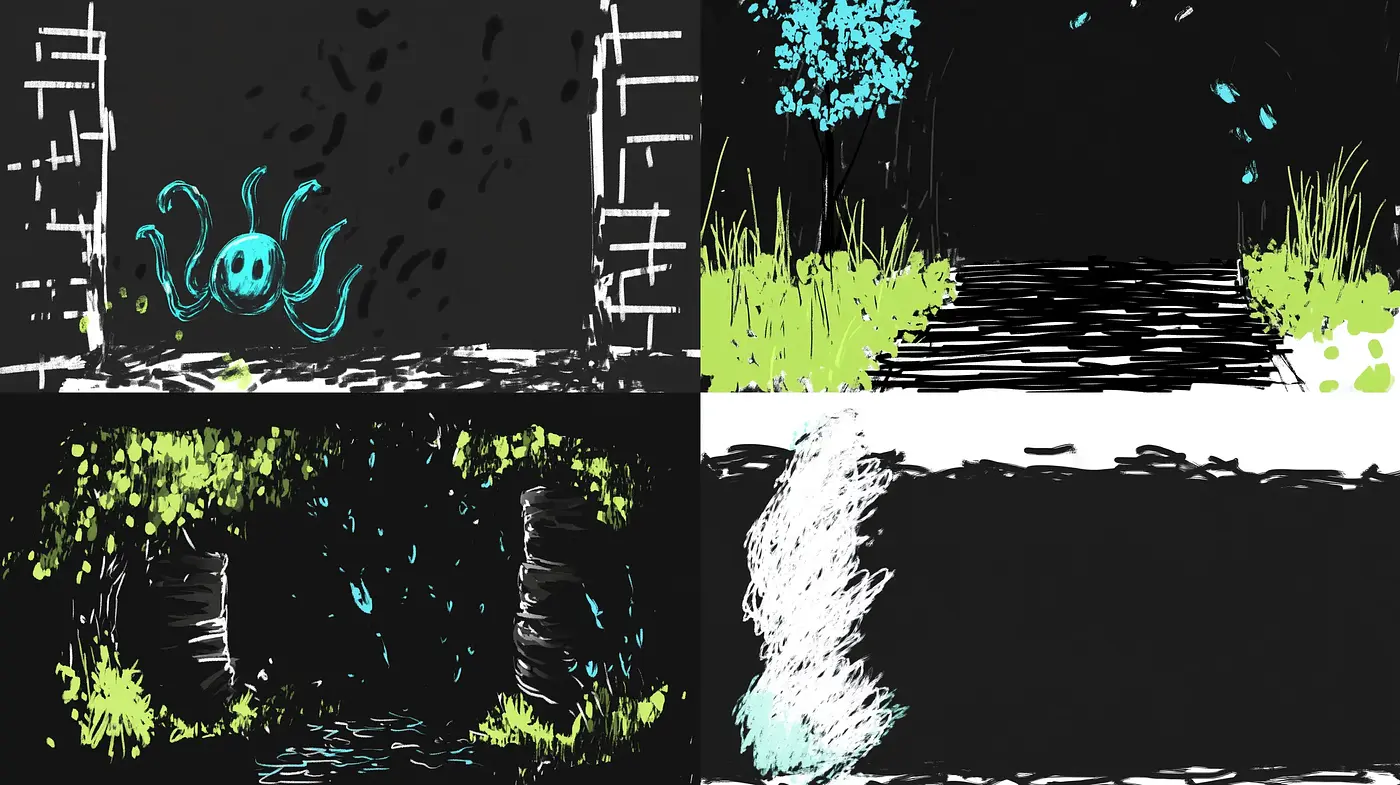 Stark Chiaroscuro Silhouette Art with Expressive Cyan Highlights - Midjourney sref style