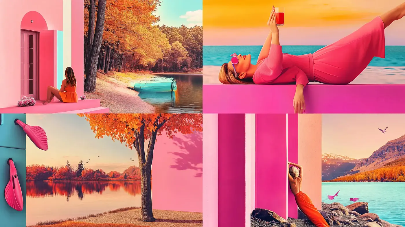 Surreal Candy-Colored Dreamscape with Cinematic Flair - Midjourney sref style