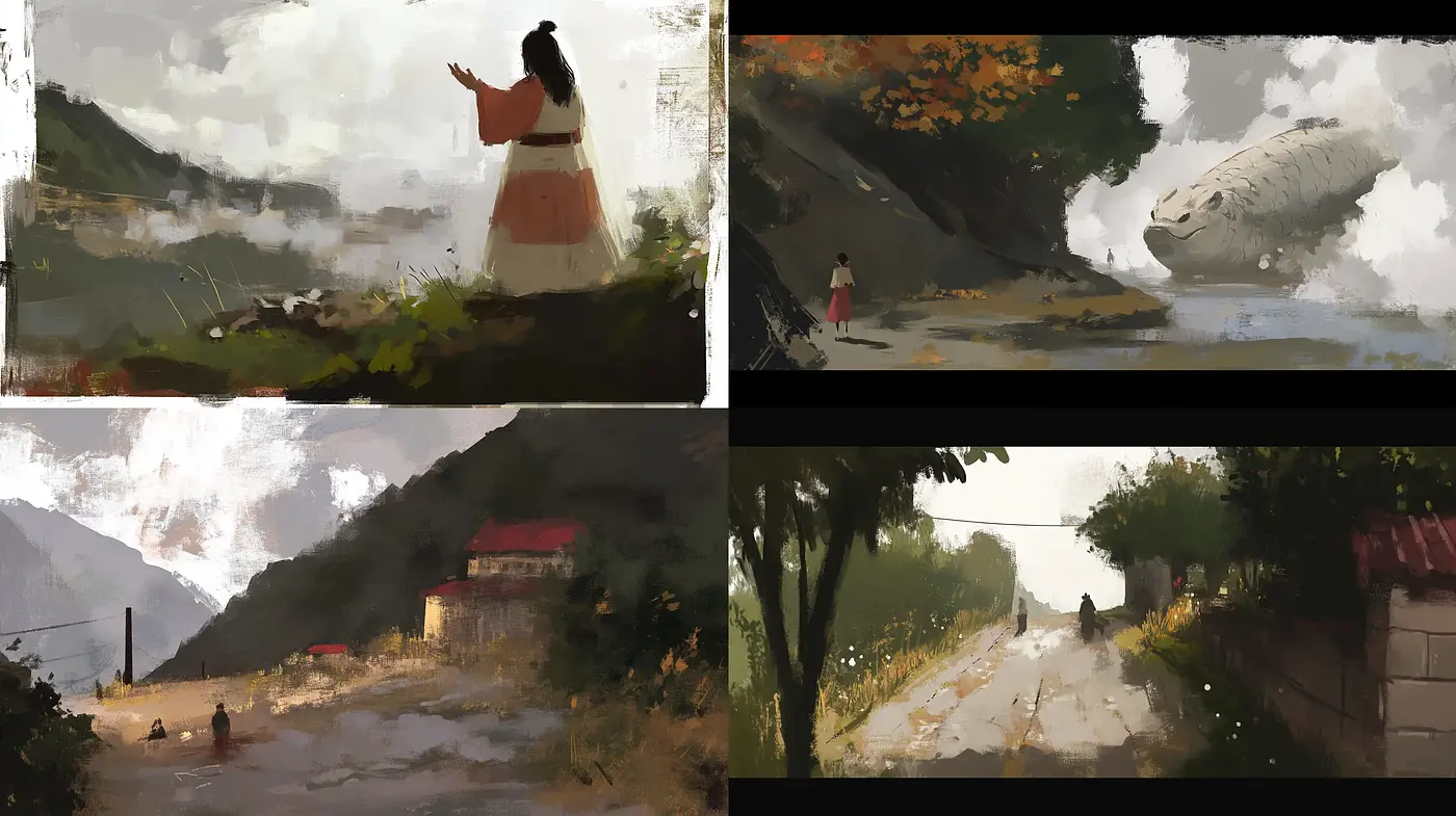 Misty Countryside Vistas: A Lyrical Interpretation of Nature and Solitude - Midjourney sref style