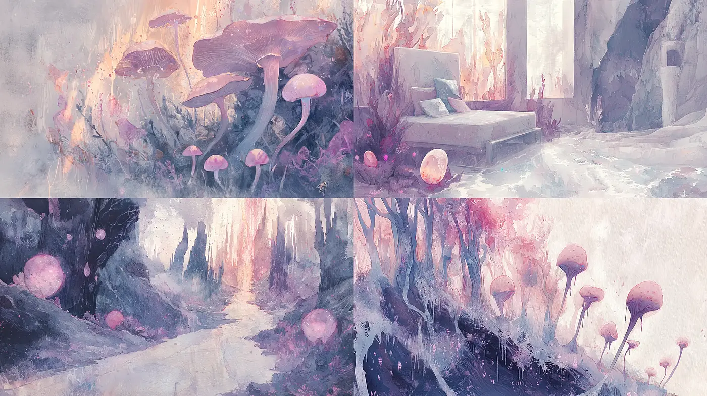 Ethereal Dreamscapes: A Tranquil Fusion of Soft-Hued Fantasy and Nature - Midjourney sref style