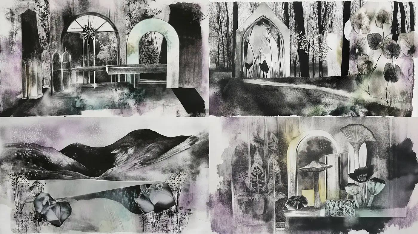 Ethereal Monochromatic Dreamscapes with Surreal Overtones - Midjourney sref style