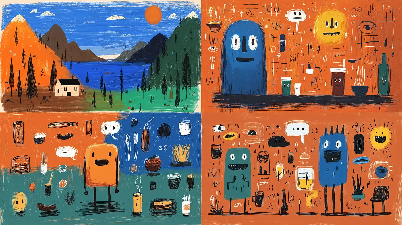 Playful and Colorful Illustrative Style with Whimsical Elements - Midjourney sref style
