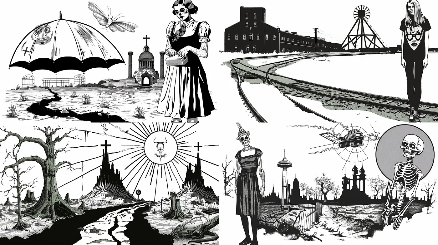 Ethereal Gothic Noir: A Monochromatic Meditation on Melancholy and Mystique - Midjourney sref style