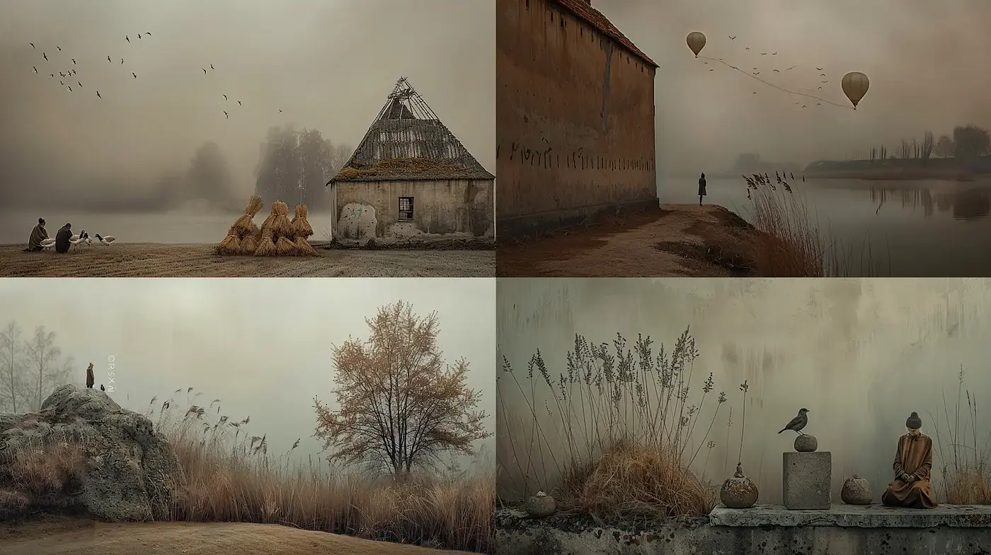 Surreal and Dreamlike Landscape with Ethereal Elements - Midjourney sref style