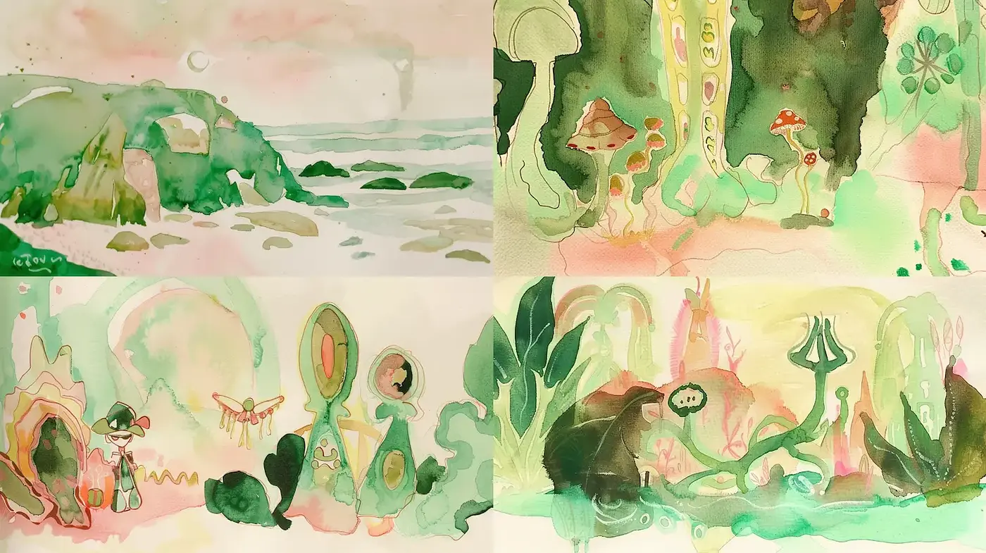 Ethereal Watercolor Landscapes with a Dreamlike Quality - Midjourney sref style